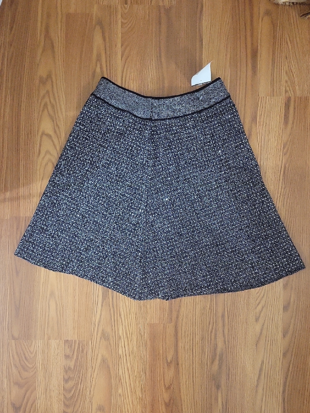 Tweed Skirt in Black and Silver With Rhinestones